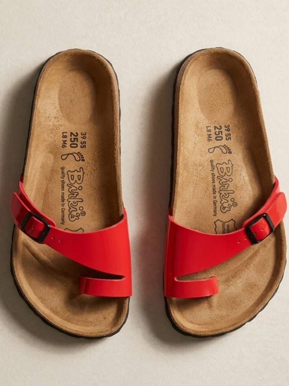 Birki's by Birkenstock Women's Size 8 (EU39) Red Shiny Madrid Toe-Loop Sandals